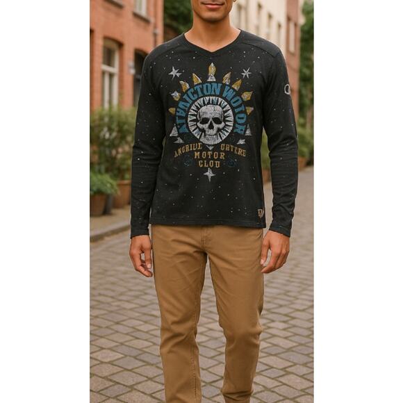 Affliction American Customs Motor Co Skull Long Sleeve T-Shirt size Medium - Picture 12 of 12